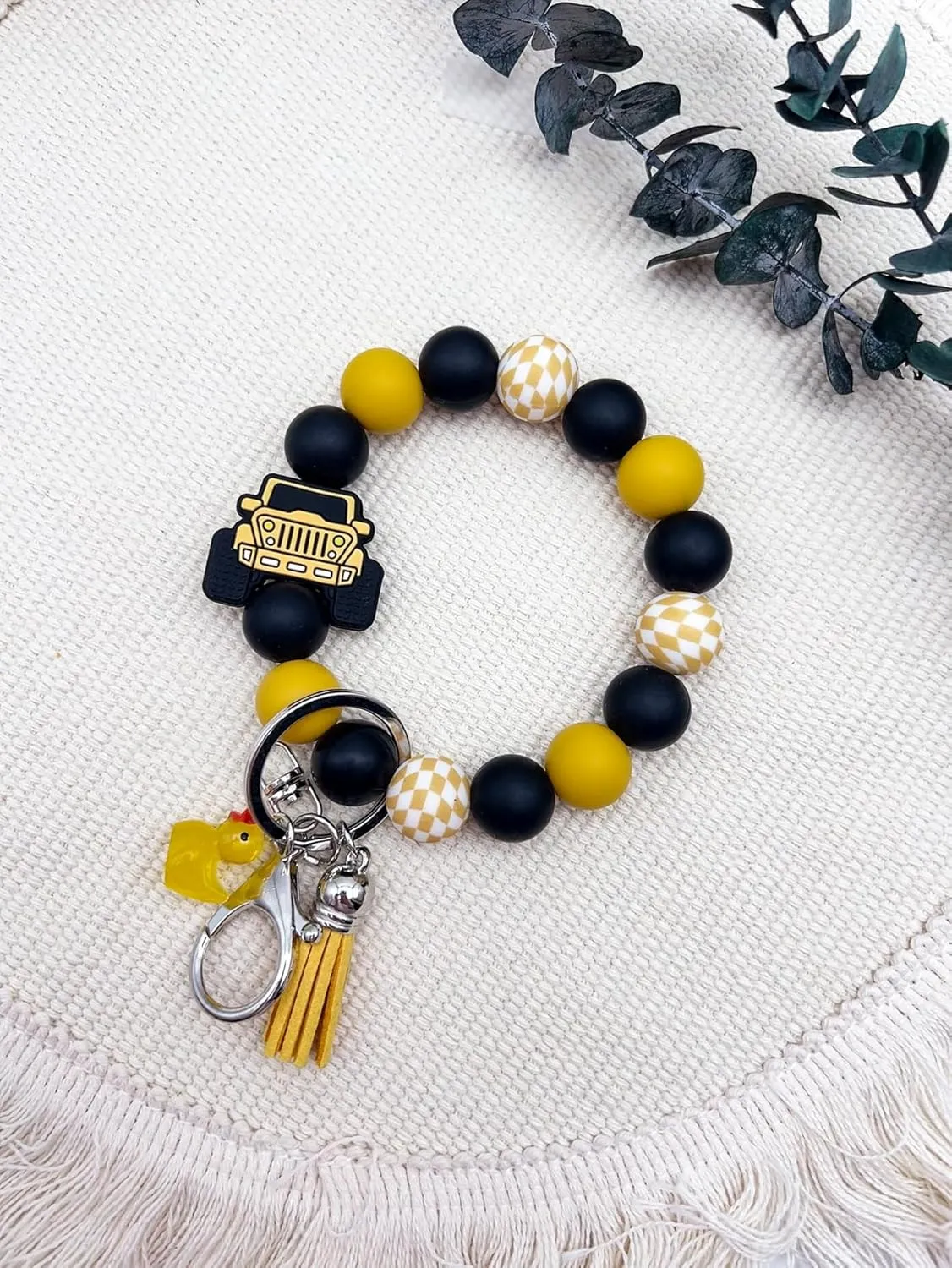 Bracelet Keyring Portable Keys Ring Holder Bangle Car Silicone Bead Cute Duck Tassel Charm Wrist Wristlet Keychain