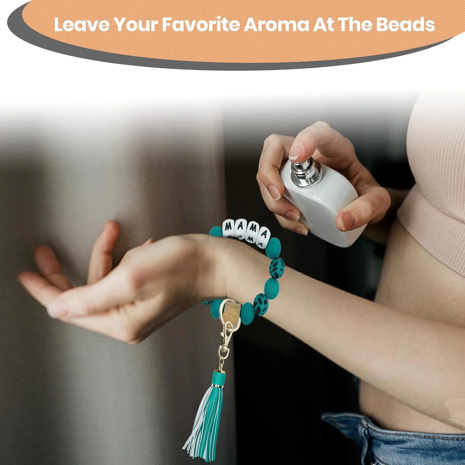 Bracelet Wristlet Keychain with Lanyard for Keys, Silicone Beaded Key Ring for Women, Mother's day Christmas Gift