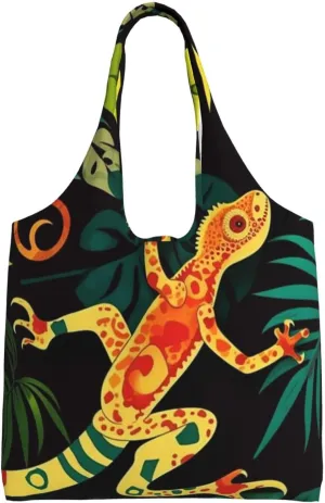Canvas Tote Bag for Women Purse Gecko and tropical leaves Handbags Totes Crossbody Shoulder Shopping Bag