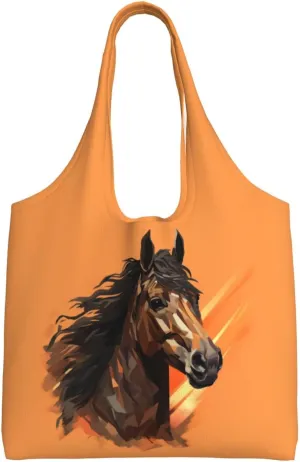 Canvas Tote Bag for Women Purse Orange background with horse head Handbags Totes Crossbody Shoulder Shopping Bag