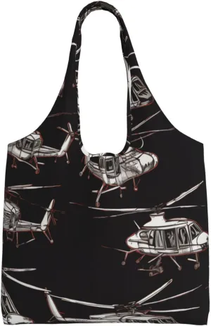 Canvas Tote Bag for Women Shoulder Tote Purse Reusable Grocery Bag Helicopter Aesthetic Shopping Bags