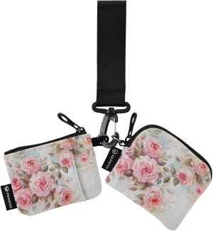 Chic Pink Rose Flower Wristlet Keychain Wallets for Women Portable Small Coin Purse