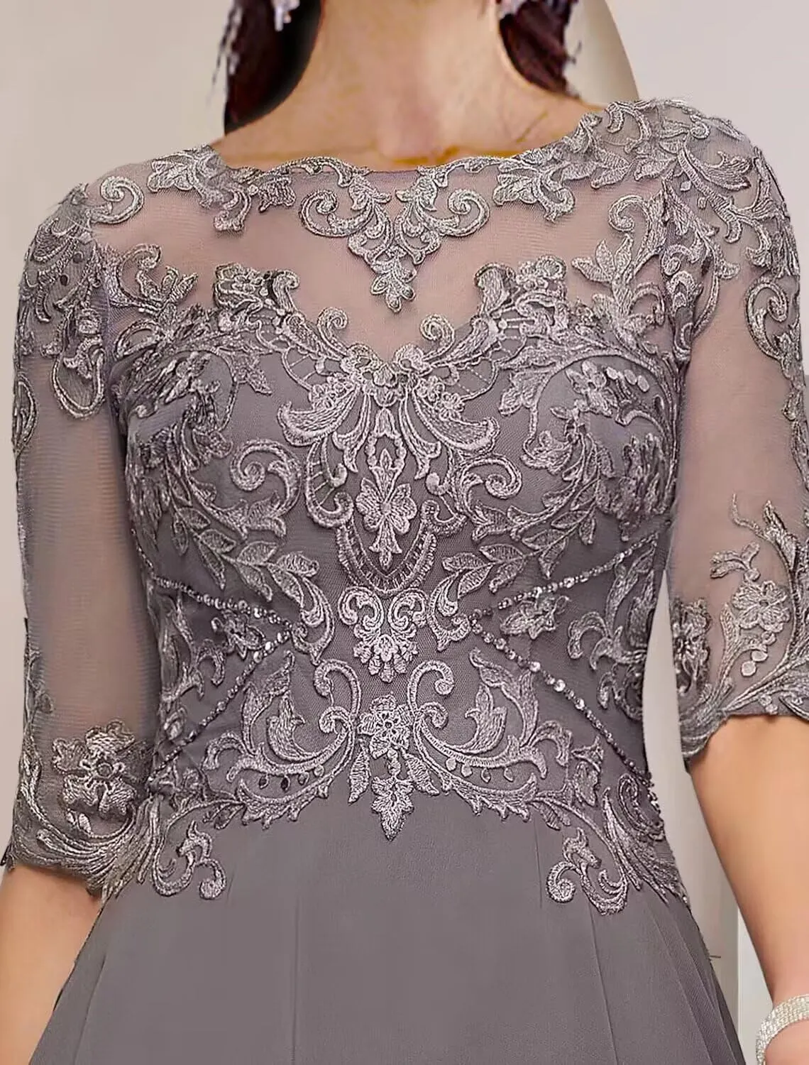 Chiffon Mother of The Bride Dresses for Wedding Tea Length 1/2 Sleeve Lace Formal Evening Gowns