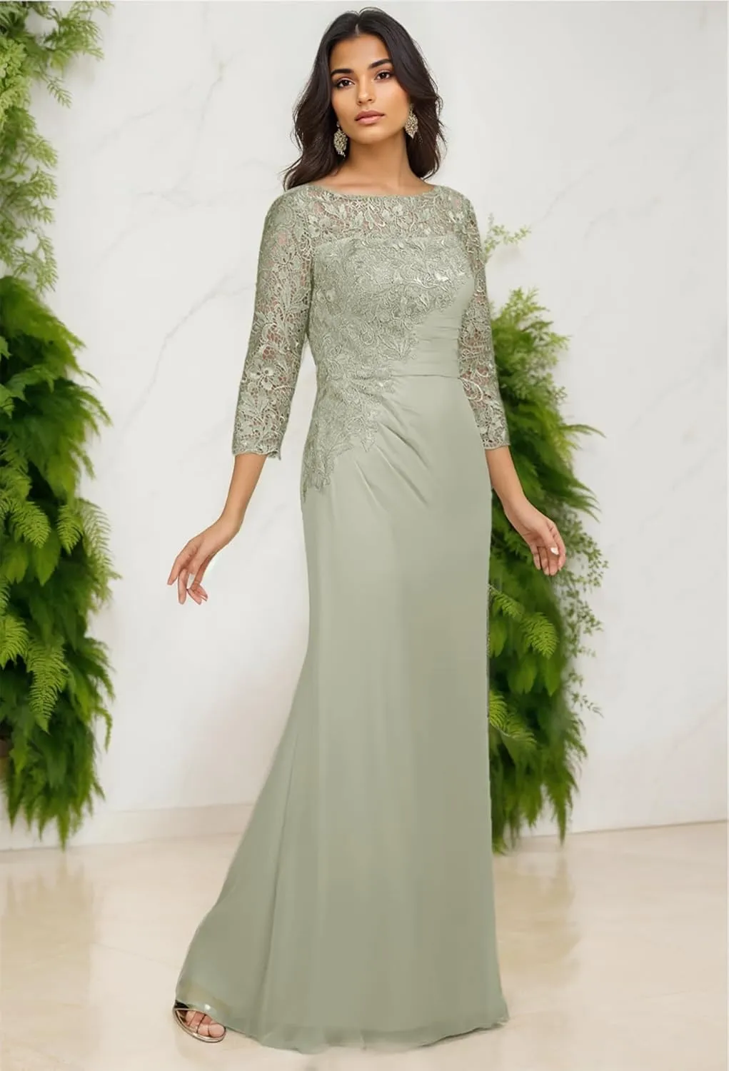 Chiffon Mother of The Bride Dresses for Women Half Sleeve Formal Dress Long Lace Evening Gowns