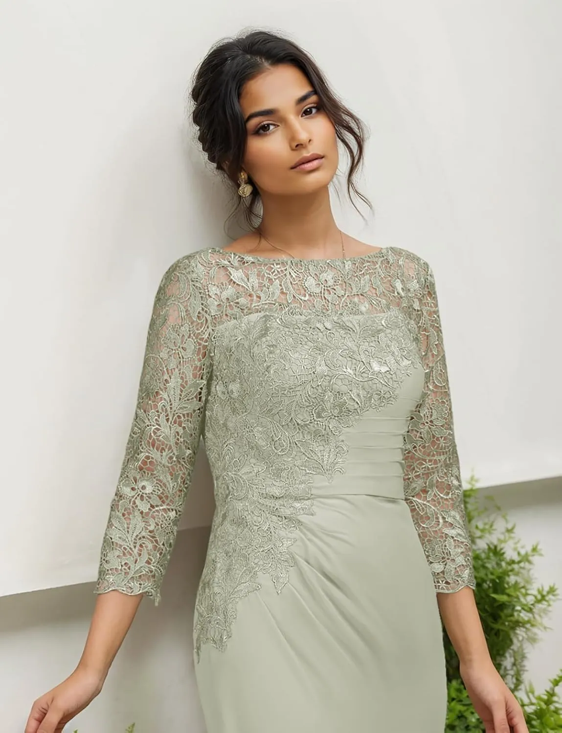 Chiffon Mother of The Bride Dresses for Women Half Sleeve Formal Dress Long Lace Evening Gowns