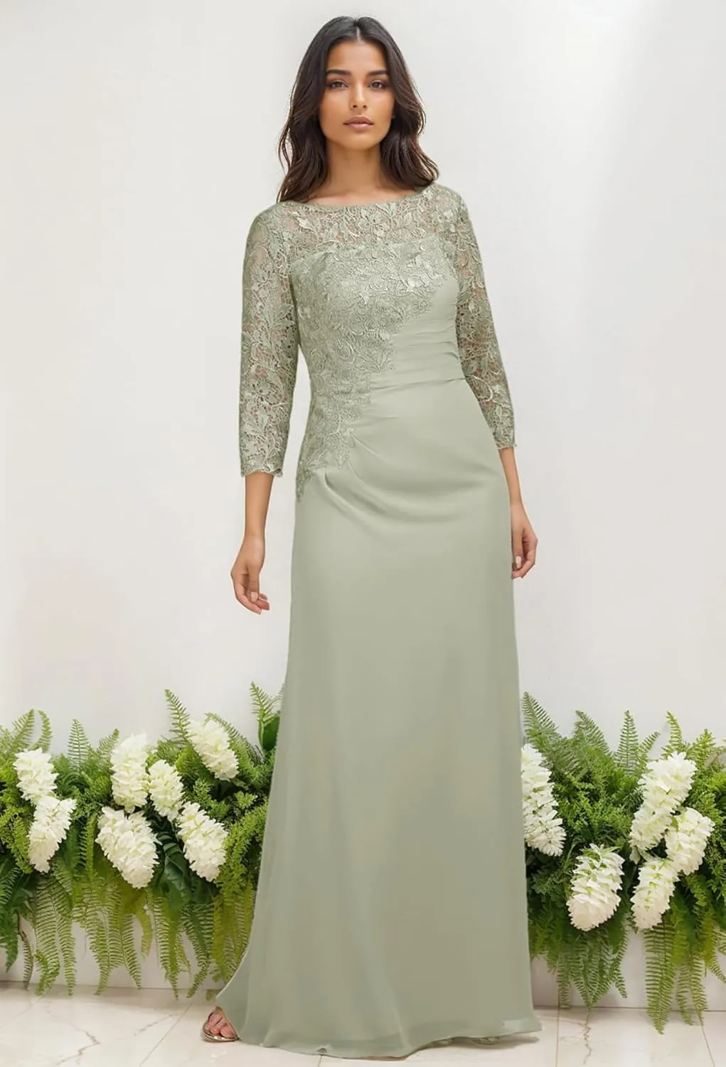 Chiffon Mother of The Bride Dresses for Women Half Sleeve Formal Dress Long Lace Evening Gowns