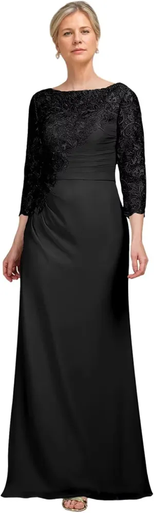 Chiffon Mother of The Bride Dresses for Women Half Sleeve Formal Dress Long Lace Evening Gowns
