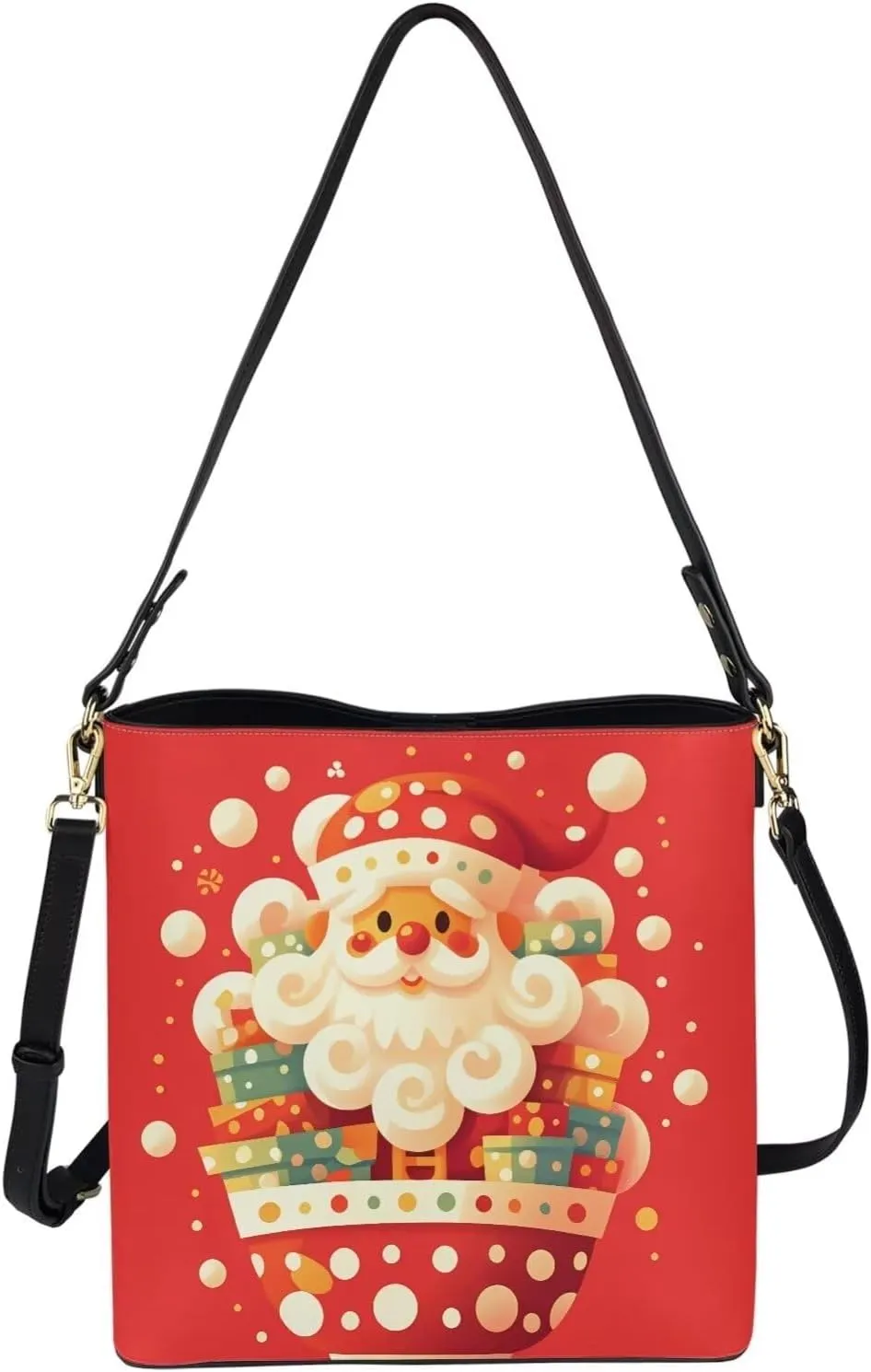 Christmas Tote Bag for Women, Xmas Bucket Totes Bag, PU Leather Shoulder Tote Bags Holiday Gift for Mom Teacher