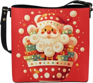 Christmas Tote Bag for Women, Xmas Bucket Totes Bag, PU Leather Shoulder Tote Bags Holiday Gift for Mom Teacher