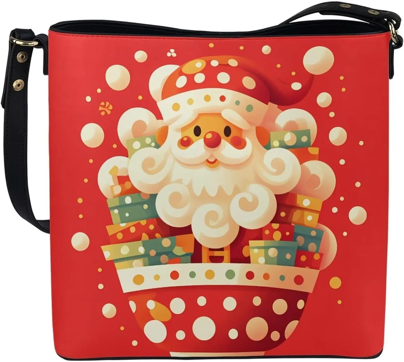 Christmas Tote Bag for Women, Xmas Bucket Totes Bag, PU Leather Shoulder Tote Bags Holiday Gift for Mom Teacher