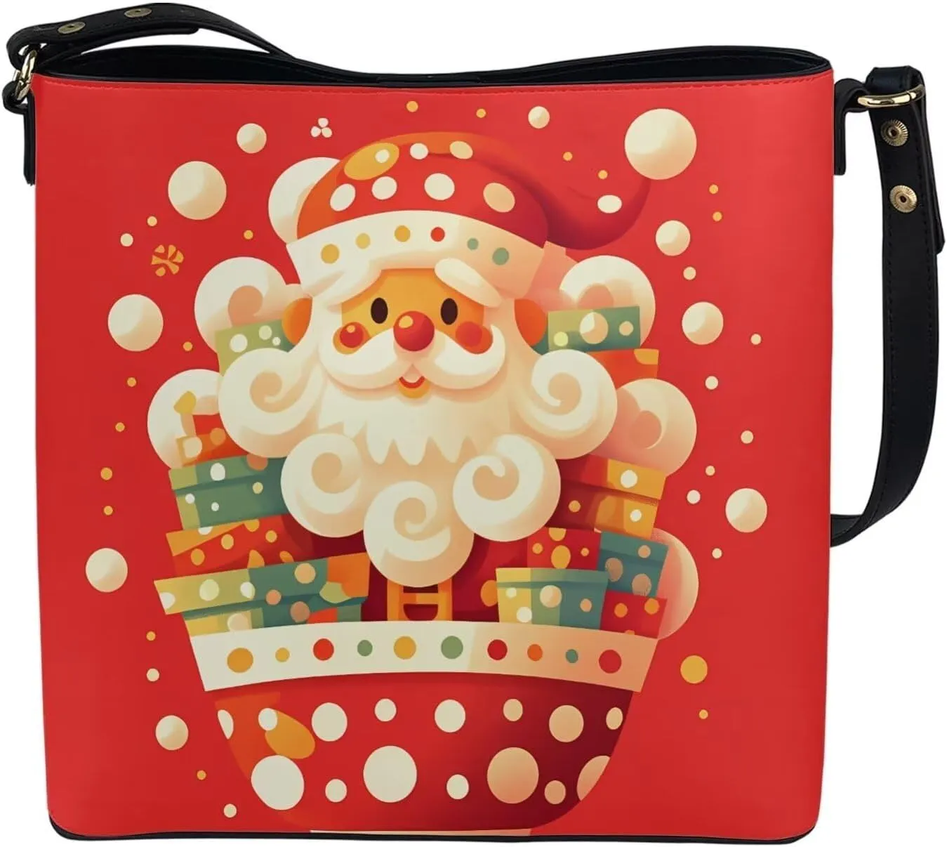 Christmas Tote Bag for Women, Xmas Bucket Totes Bag, PU Leather Shoulder Tote Bags Holiday Gift for Mom Teacher