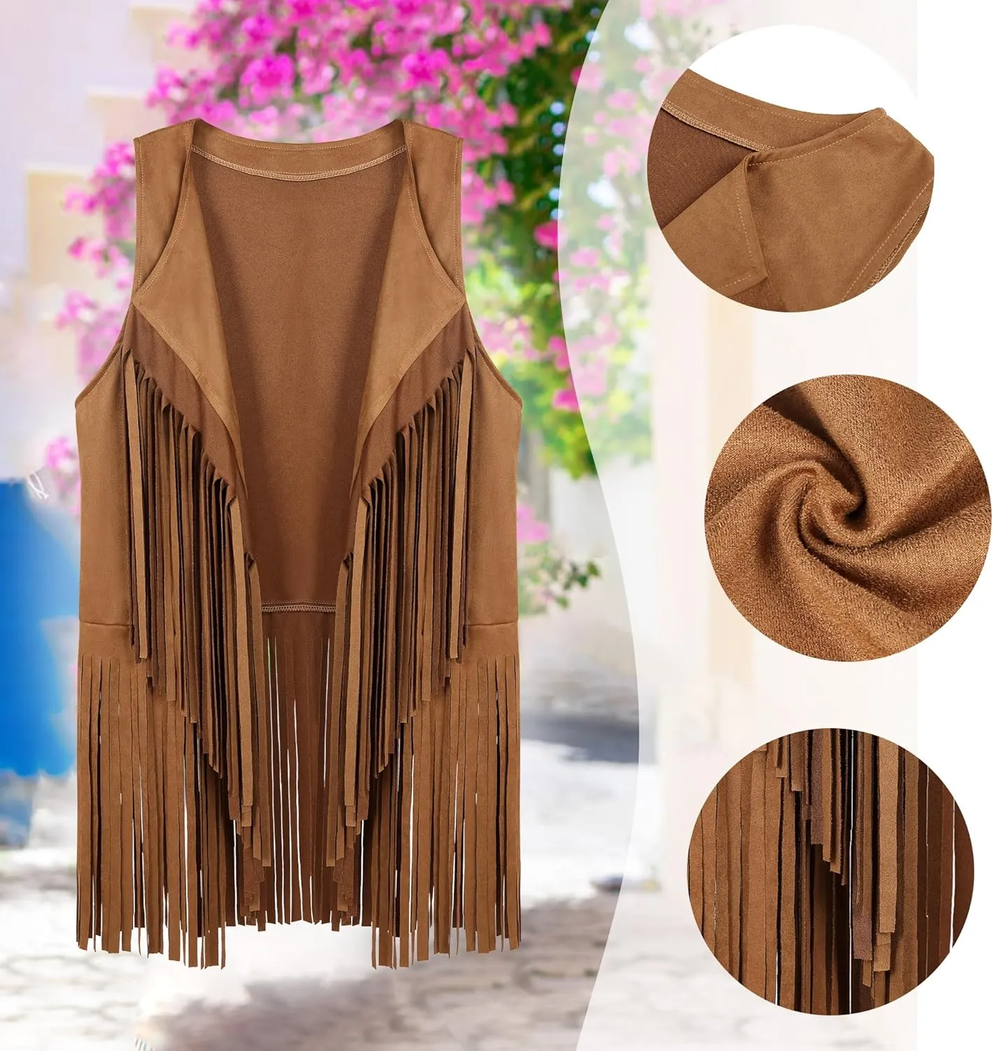 CICOCI 60s 70s Outfit For Women Hippie Costume 8pcs Fringe Vest Flared Pants Costume Peace Sign Necklace Earrings