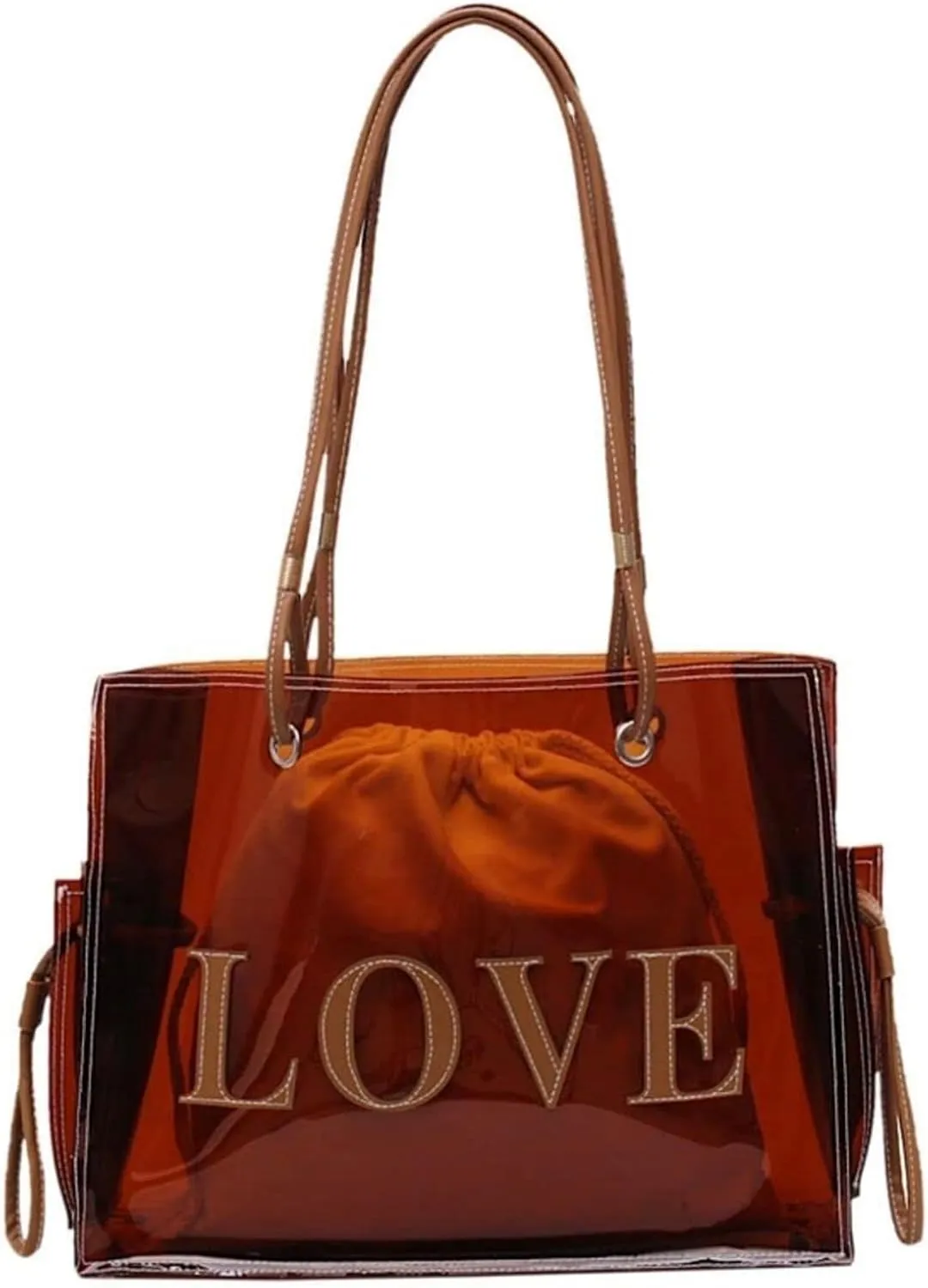 Clear Tote Bags Large Shoulder Bags PVC Beach Totes with Interior Bag Transparent Handbags for Women