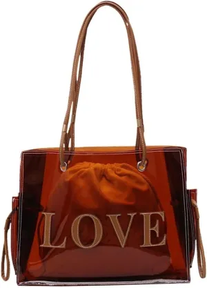 Clear Tote Bags Large Shoulder Bags PVC Beach Totes with Interior Bag Transparent Handbags for Women