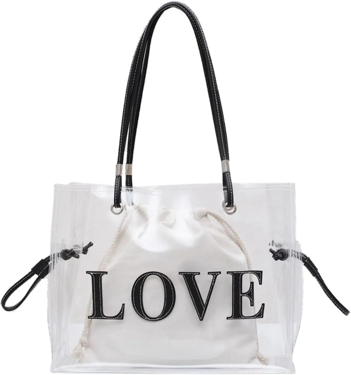 Clear Tote Bags Large Shoulder Bags PVC Beach Totes with Interior Bag Transparent Handbags for Women