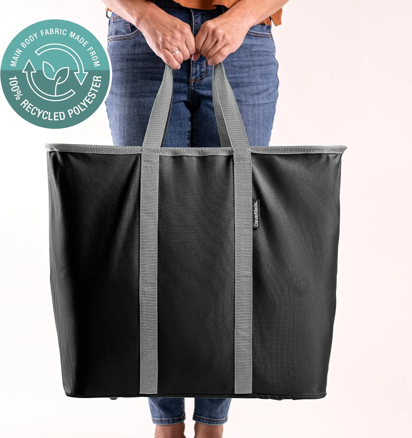 CleverMade Collapsible Laundry Caddy - Midnight Black Shadow Gray 2Pack 64L - Foldable Storage Organization Container for Clothes Laundry Room Storage