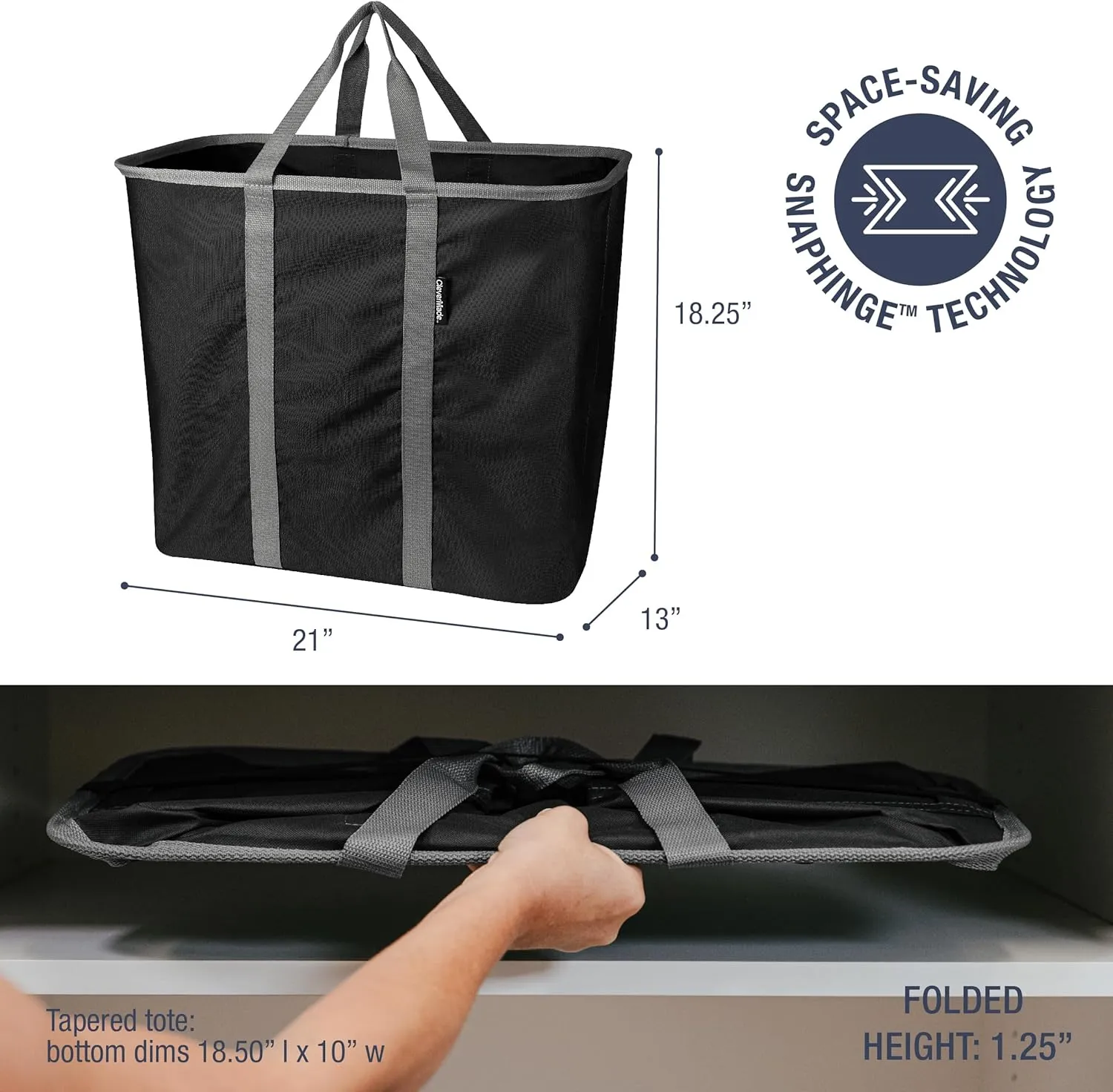 CleverMade Collapsible Laundry Caddy - Midnight Black Shadow Gray 2Pack 64L - Foldable Storage Organization Container for Clothes Laundry Room Storage