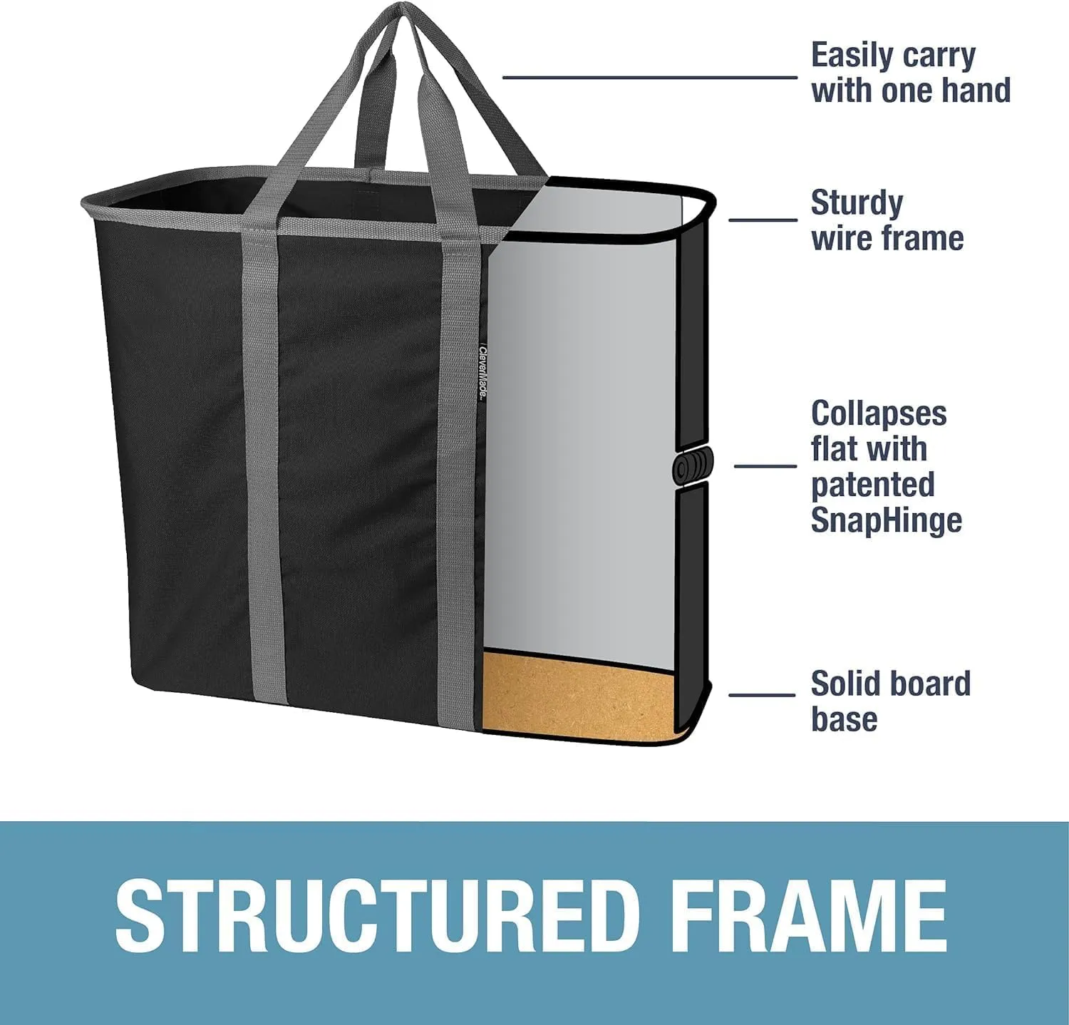 CleverMade Collapsible Laundry Caddy - Midnight Black Shadow Gray 2Pack 64L - Foldable Storage Organization Container for Clothes Laundry Room Storage