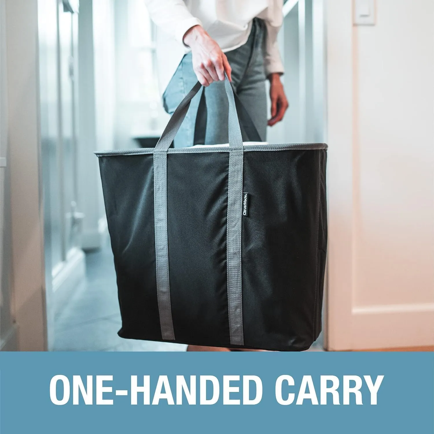 CleverMade Collapsible Laundry Caddy - Midnight Black Shadow Gray 2Pack 64L - Foldable Storage Organization Container for Clothes Laundry Room Storage