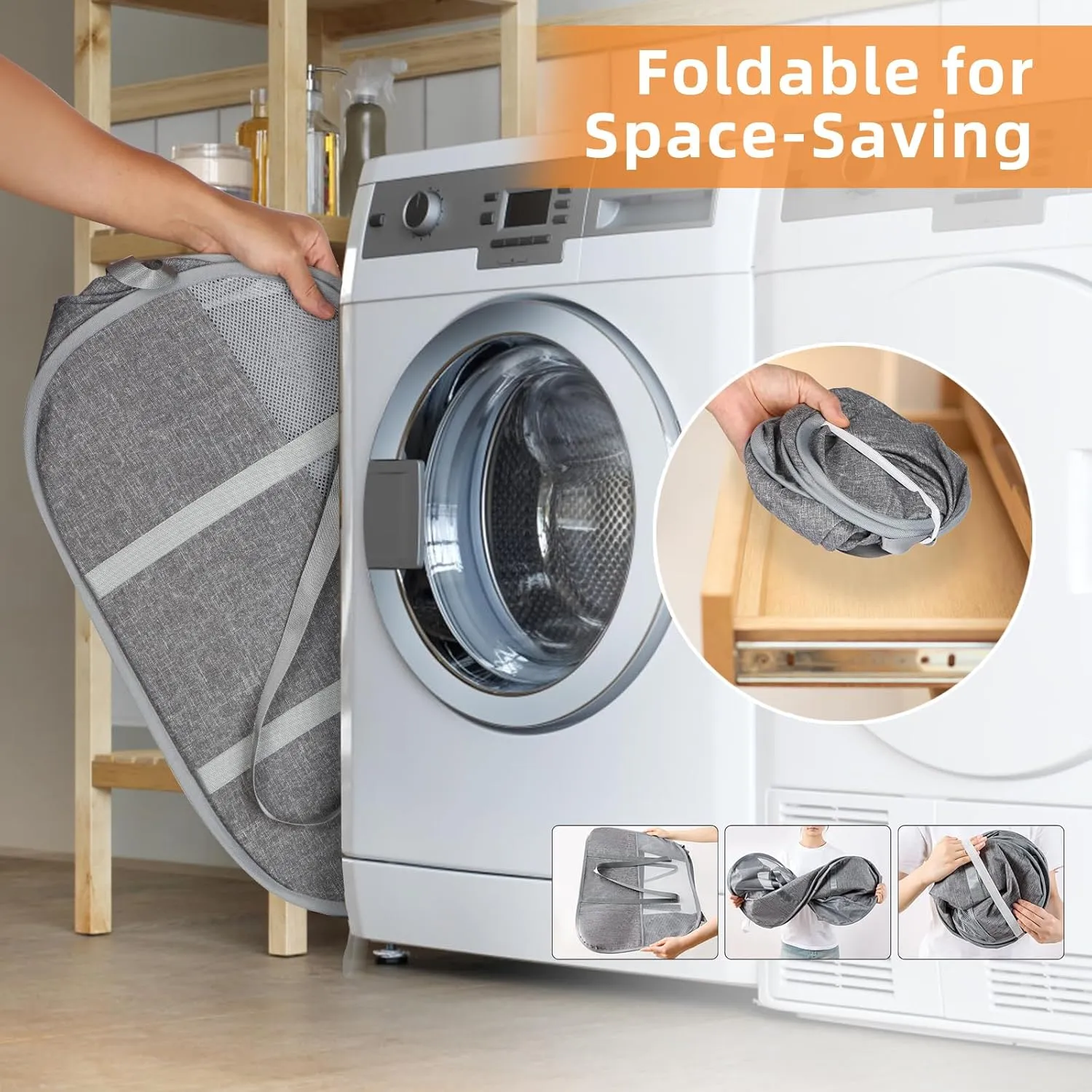 Collapsible Laundry Baskets with Easy Carry Handles, 95L Clothes Hamper for Storage, Foldable Laundry Basket Tear-proof, Large Pop Up Hampers for Laundry, Bedroom, Bathroom, Dorm Grey