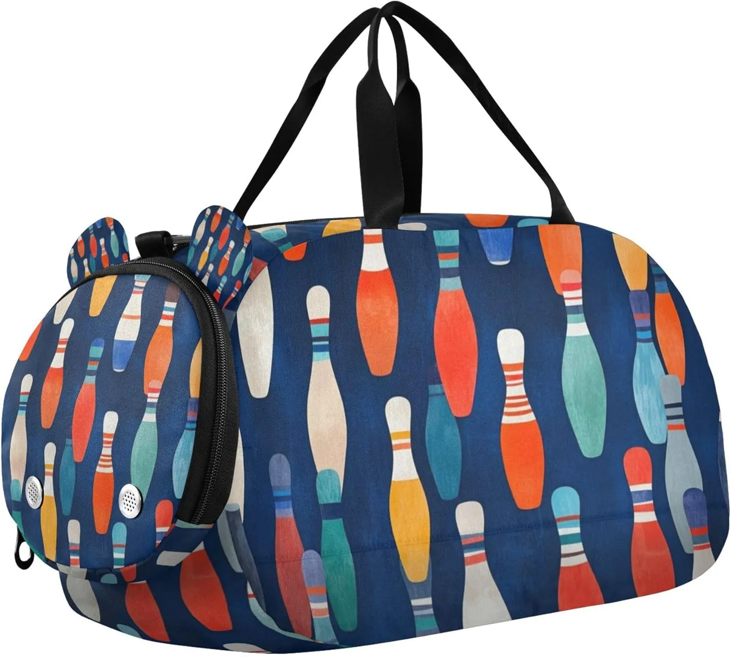 Colorful Bowling Pin Duffle Bag for Kids Girls Boys, Sports Gym Bag with Shoe Compartments, Kids Travel Overnight Weekender Shoulder Bag