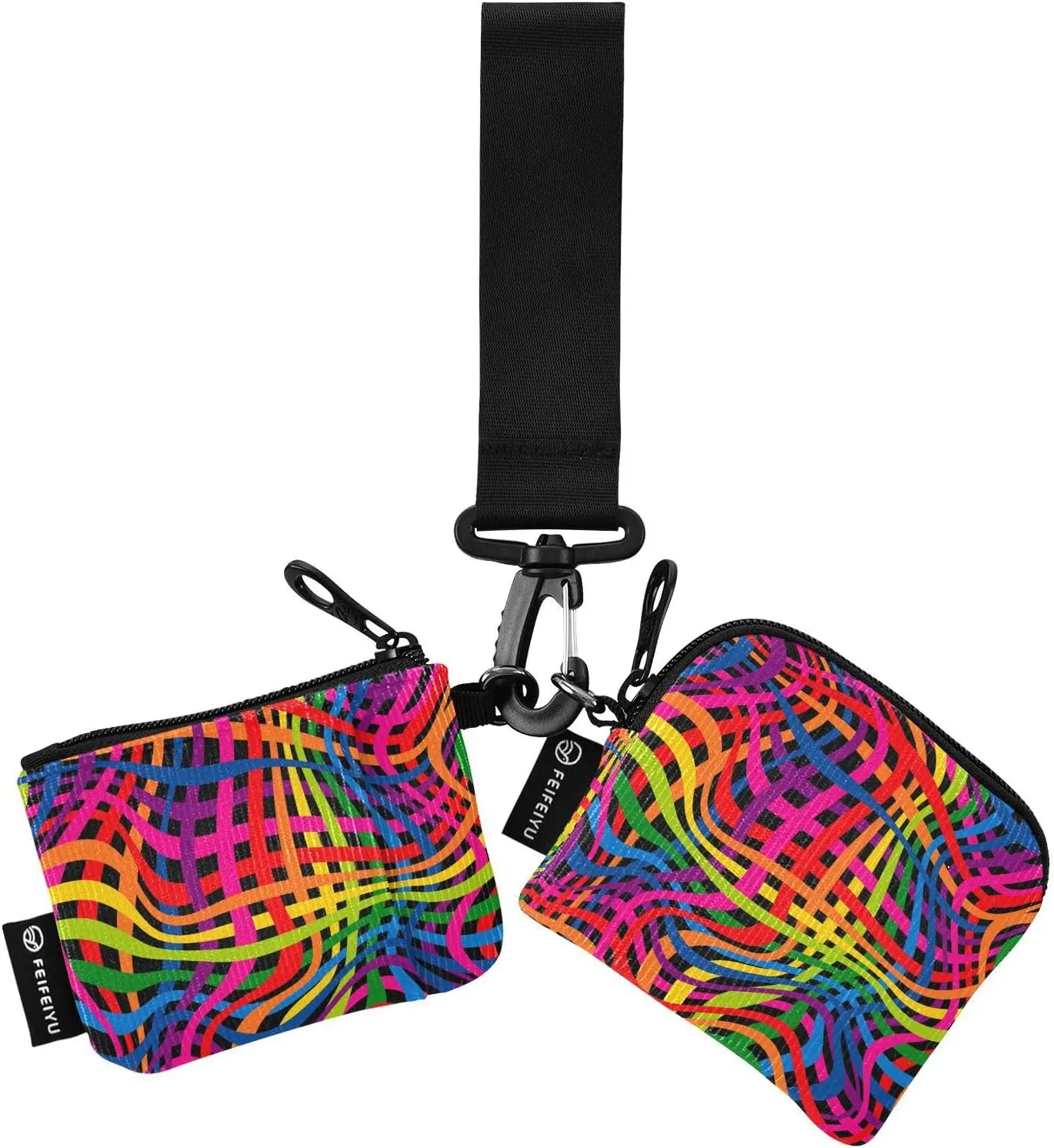 Colorful Stripe Pattern Wristlet Keychain Wallets for Women Portable Small Coin Purse