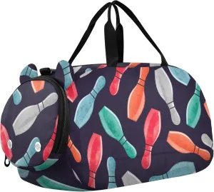 Colorful Watercolor Bowling Sports Duffle Bag for Girls Boys, Gym Bag with Shoe Compartment, Kids Travel Overnight Weekender Shoulder Bag