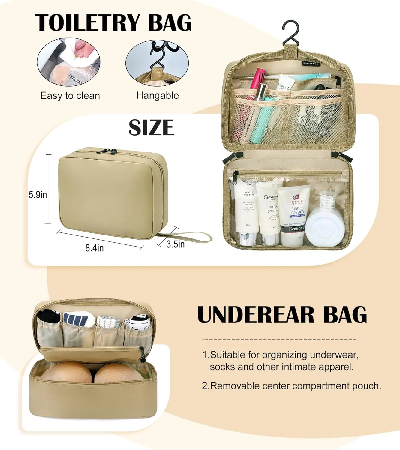 Compression Packing Cubes for Travel, 8 Set Packing Cubes with Toiletry Bag for Travel Accessories Luggage Suitcase Organizers Bag, Essentials or Women/Men (Tan,8pc)