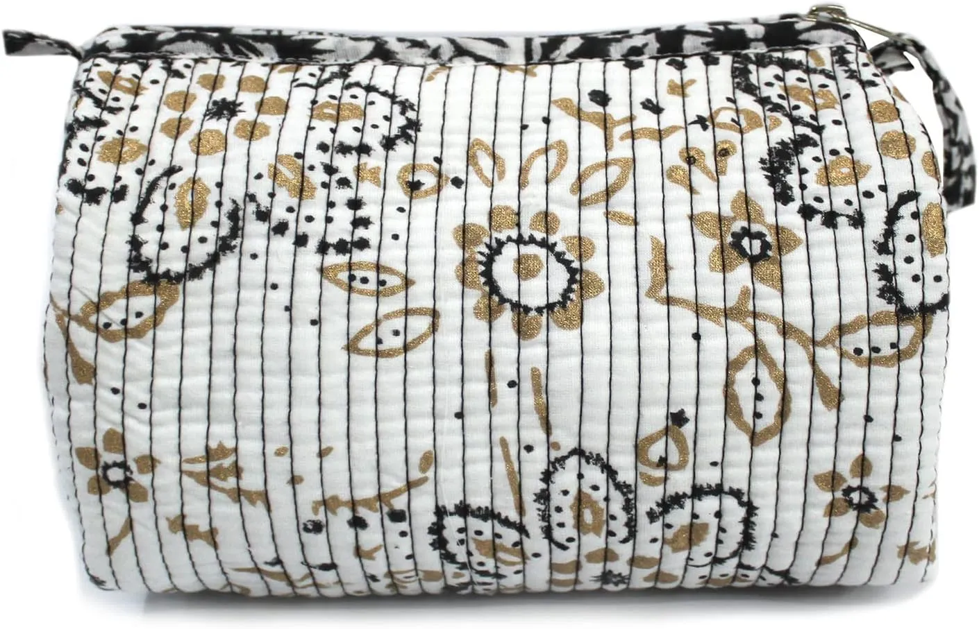 CRAFT KALA Toiletry Bag Water-resistant Makeup Bag Set, Quilted Makeup Bag, Large Floral Cosmetic Bag for Women, Cute Cotton Makeup Bags, Flower Travel Toiletry Organizer Bag (Beige, Small)