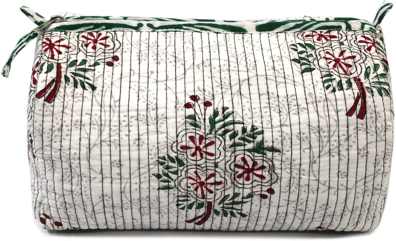 CRAFT KALA Toiletry Bag Water-resistant Makeup Bag Set, Quilted Makeup Bag, Large Floral Cosmetic Bag for Women, Cute Cotton Makeup Bags, Flower Travel Toiletry Organizer Bag (White And Green,Small)