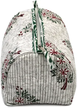 CRAFT KALA Toiletry Bag Water-resistant Makeup Bag Set, Quilted Makeup Bag, Large Floral Cosmetic Bag for Women, Cute Cotton Makeup Bags, Flower Travel Toiletry Organizer Bag (White And Green,Small)