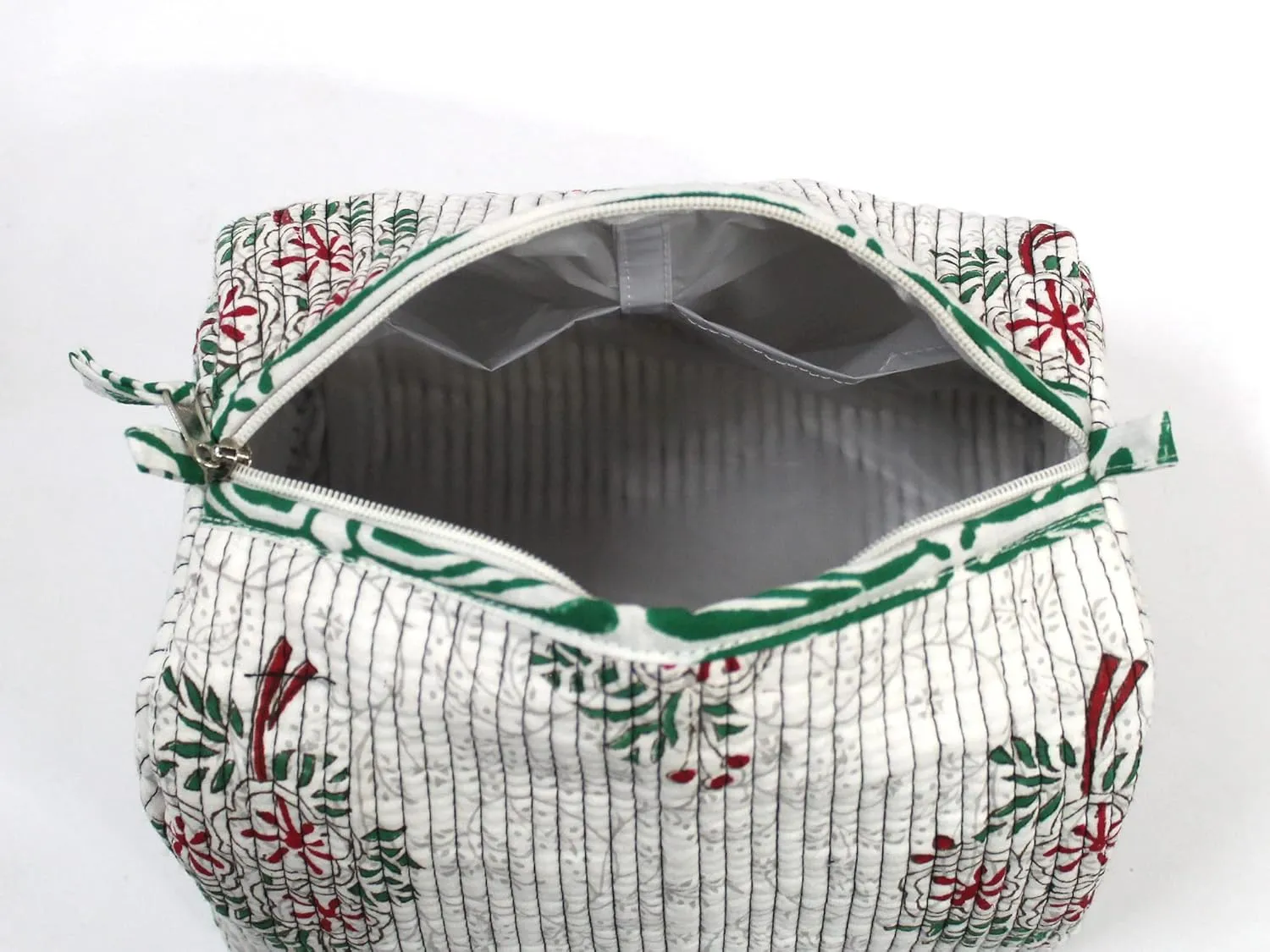 CRAFT KALA Toiletry Bag Water-resistant Makeup Bag Set, Quilted Makeup Bag, Large Floral Cosmetic Bag for Women, Cute Cotton Makeup Bags, Flower Travel Toiletry Organizer Bag (White And Green,Small)