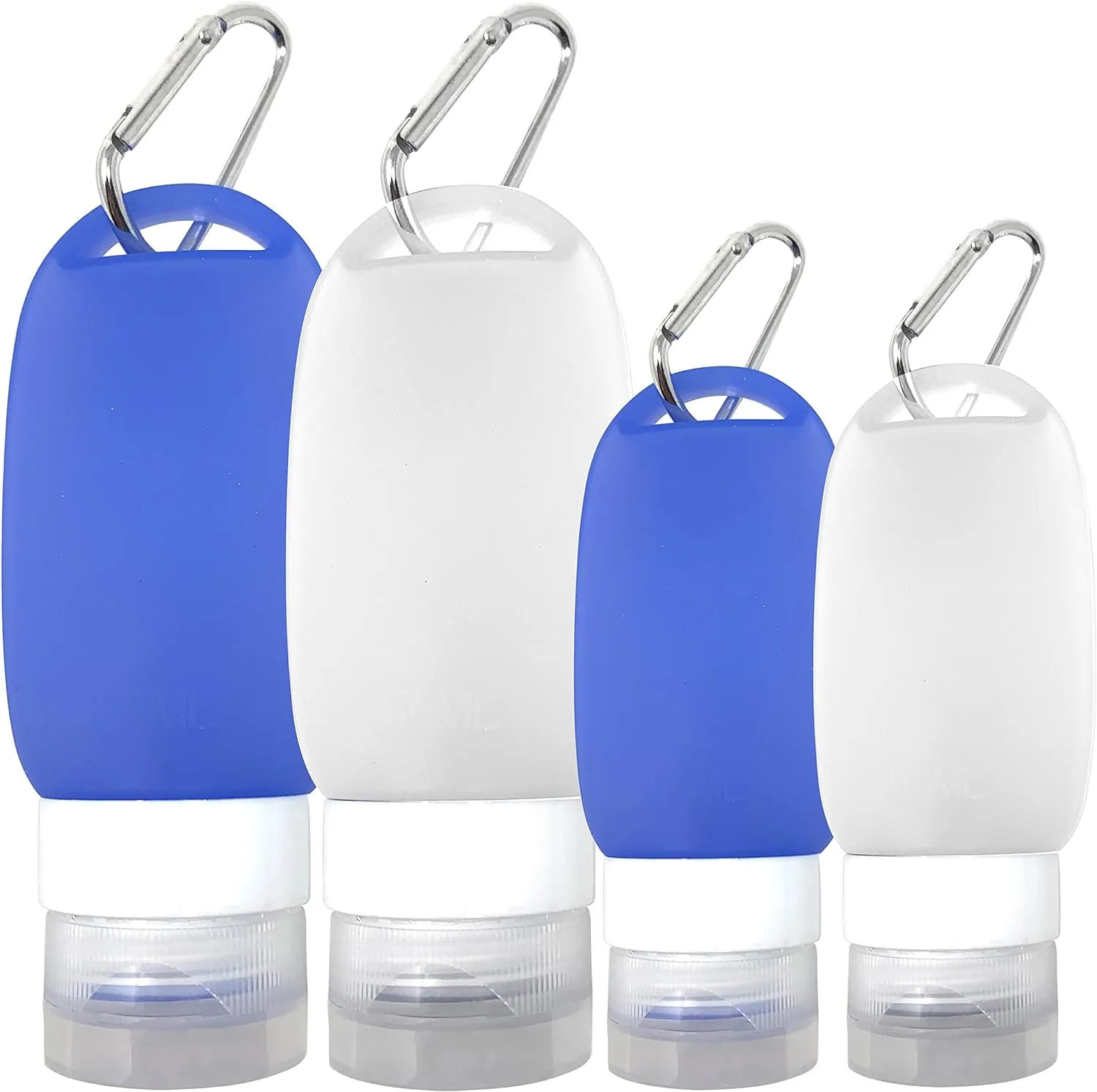 Cruise On Silicone Travel Bottle Set, TSA Approved, Leak-Proof Squeeze Bottles for Shampoo, Lotion & Liquids (2 oz & 1.4 oz), Refillable Containers with Carabiner Clips for Easy Carry