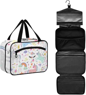 Cute Unicorns Rainbow Toiletry Bag for Women Travel Makeup Bag Organizer with Hanging Hook Cosmetic Bags Hanging Toiletry Bag for Women Men Travel Bag for Toiletries Accessories Full Sized Container
