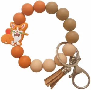 Dog Keychain Wristlet Weiner Dog Corigi Raccoon Gifts Silicone Bead Animal Key Chain Bracelets