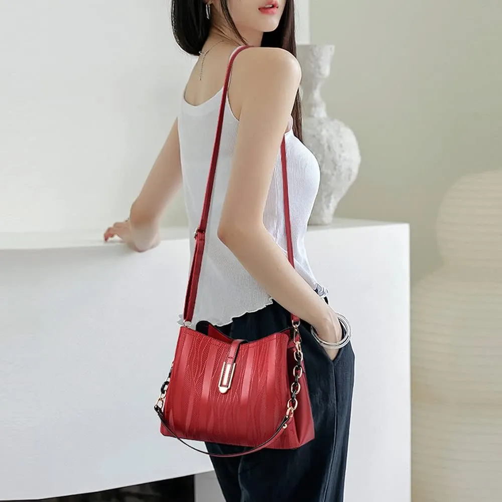 Downupdown Womens Crossbody Bags Satchel Purse PU Leather Hobo Handbags Single Shoulder Bag Textured Print Small Totes