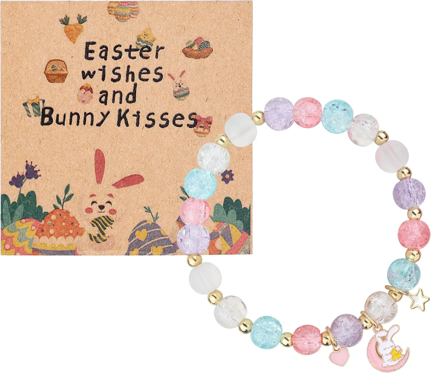 Easter Bracelet Rabbit Bunny Charm Wristlet Cute Rabbit Chick Egg Beaded Stretchable Bracelet for Women Easter Bunny Jewelry Holiday Party Gift