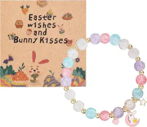 Easter Bracelet Rabbit Bunny Charm Wristlet Cute Rabbit Chick Egg Beaded Stretchable Bracelet for Women Easter Bunny Jewelry Holiday Party Gift