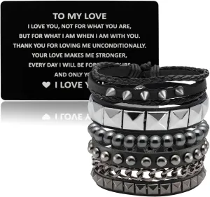 Eigso 4 Pcs Punk Leather Rock Studded Bracelets for Men Women Retro Classic Spiked Metal Cuff Bracelet Set for Man Woman