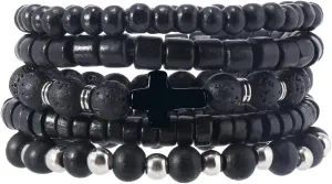 Eigso 6Pcs Wooden Beads Cuff Bracelets for Women Men Unisex Tibetan Buddhist Wrap Wood Wristband Bangle for Woman Man