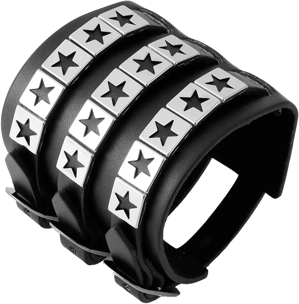 Eigso Punk Leather Cuff Bracelets for Men Women Retro Gothic Vintage Rock Wristband Pair for Man Woman