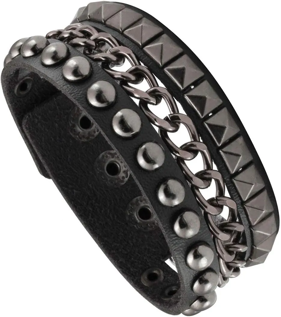 Eigso Punk PU Leather Cuff Bracelets for Men Women Retro Vintage Classic Studded Wristbands for Man Woman