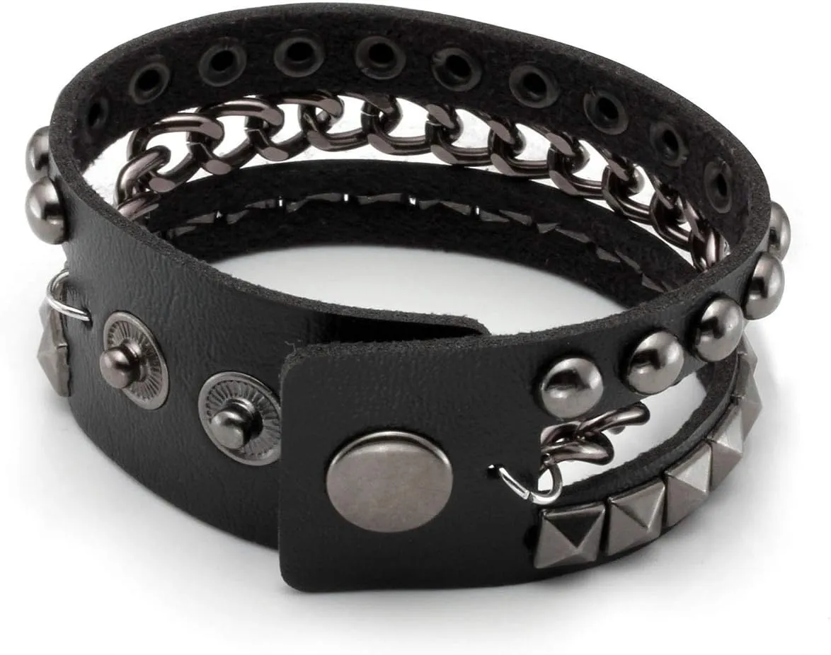 Eigso Punk PU Leather Cuff Bracelets for Men Women Retro Vintage Classic Studded Wristbands for Man Woman