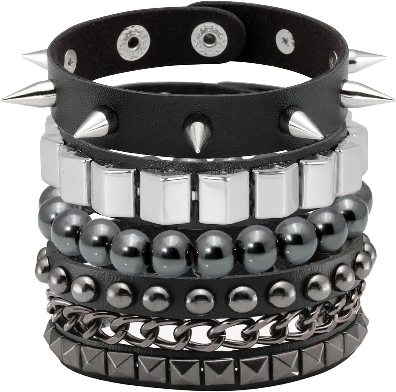 Eigso Punk PU Leather Cuff Bracelets for Men Women Retro Vintage Classic Studded Wristbands for Man Woman