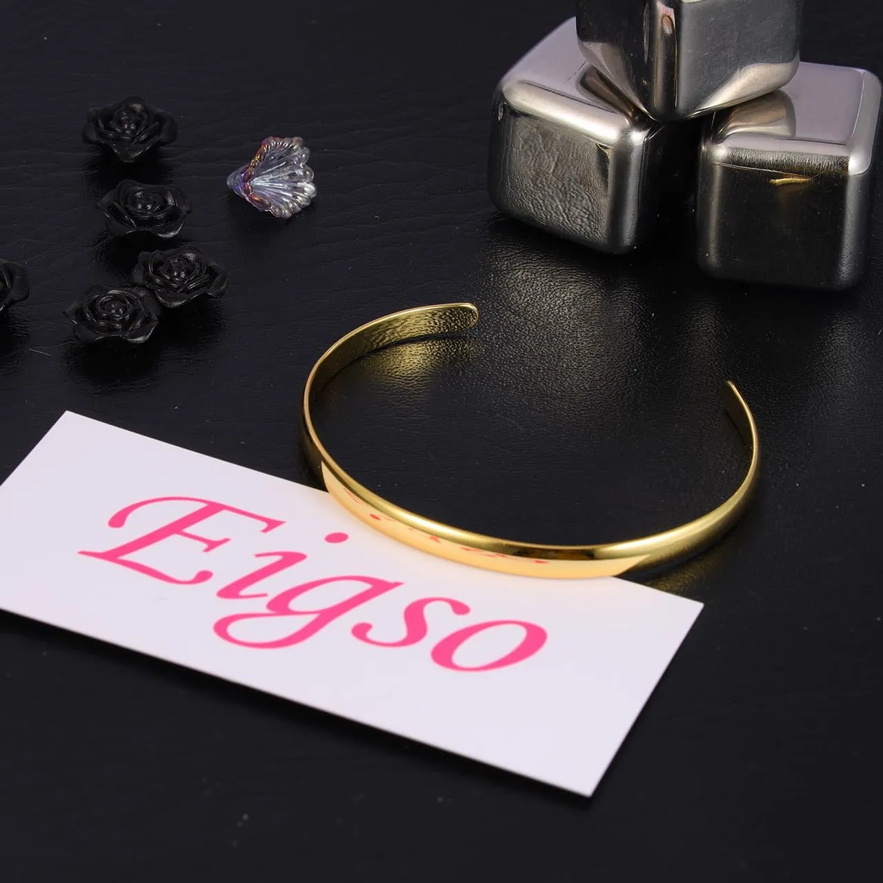 Eigso Women 8MM Copper Open Cuff Bracelets Fashion Vintage Copper Wristband for Woman Man Gift for Her