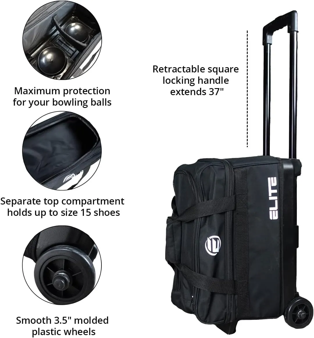 ELITE Basic Bowling Bag Double (2) Ball Roller with Rolling Wheels