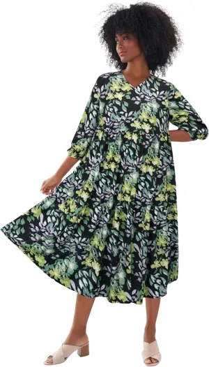 ellos Women's Plus Size V-Neck Tiered Midi Dress