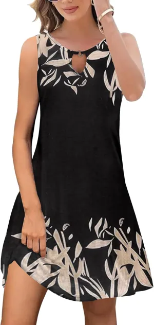 ETCYY Summer Dresses for Women 2025 Trendy Boho Floral Print Beach Cover Up Casual Spring Sleeveless Sundresses