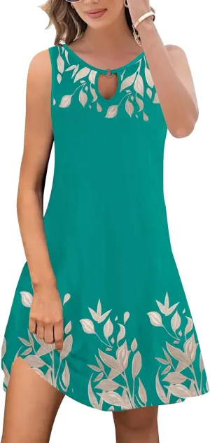 ETCYY Summer Dresses for Women 2025 Trendy Boho Floral Print Beach Cover Up Casual Spring Sleeveless Sundresses
