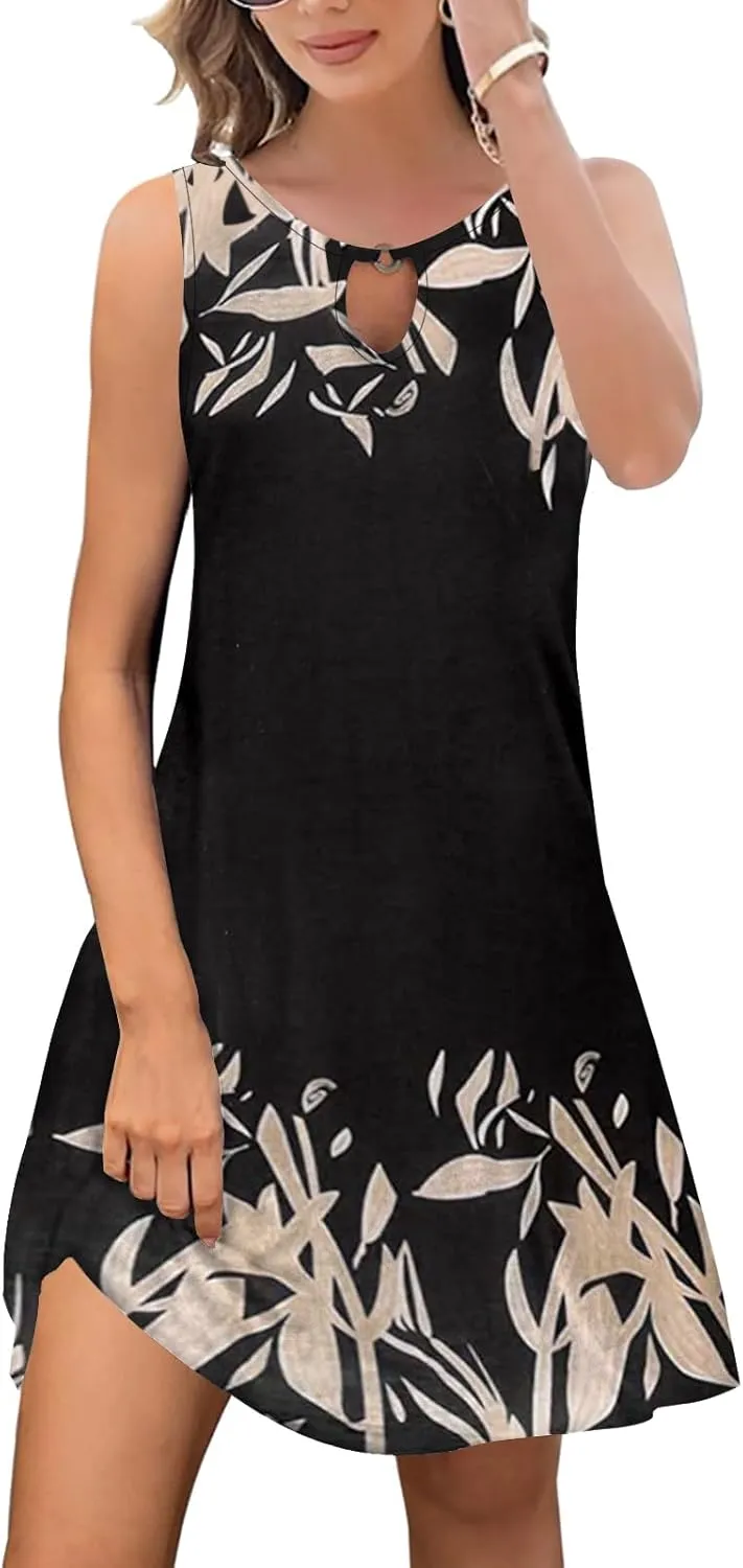 ETCYY Summer Dresses for Women 2025 Trendy Boho Floral Print Beach Cover Up Casual Spring Sleeveless Sundresses